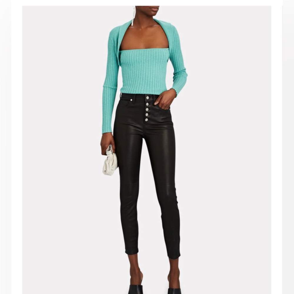 INTERMIX Raelyn Rib Knit Top turquoise sz medium Nwt - Picture 2 of 9
